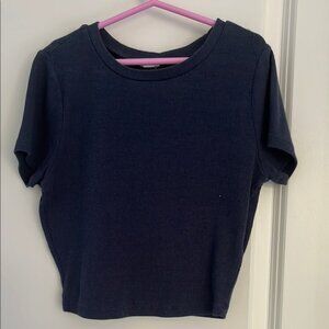 Garage Blue Fitted ribbed Crop T-Shirt